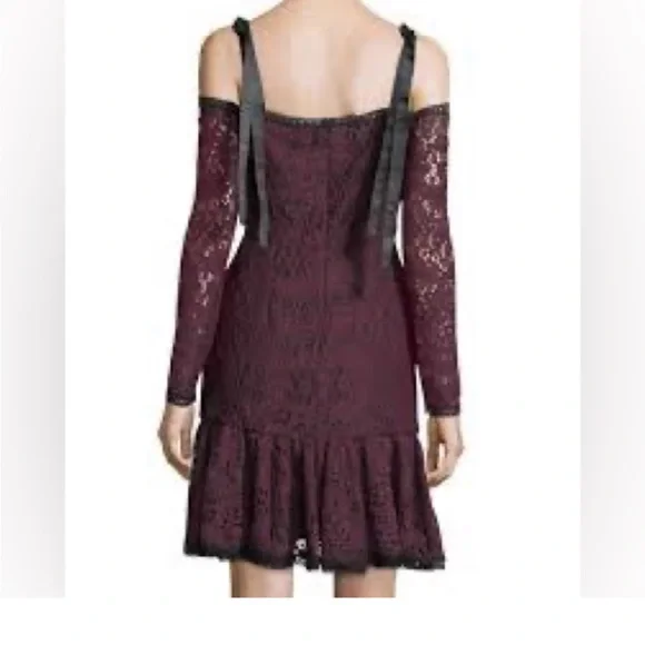 NWT Alexis Sophie Burgundy Lace Off Shoulder Tie Shoulder Dress. Small - Picture 5 of 14